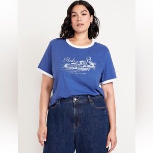 Old Navy Blue and White Short Sleeve Tee